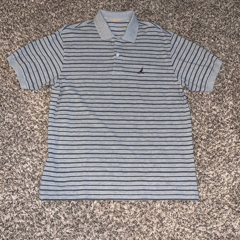Gray Nautica Polo with Black Stripes